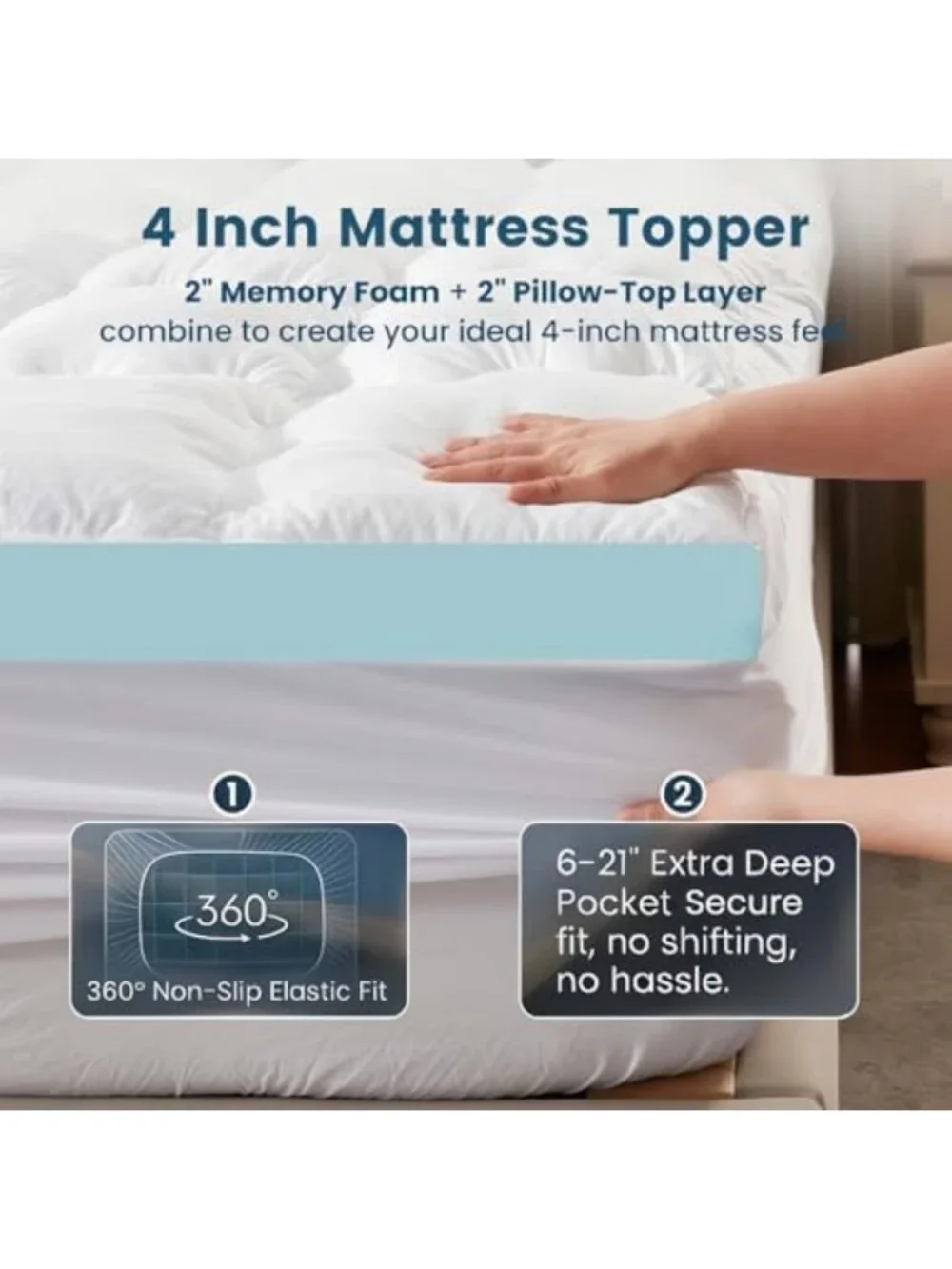 4-Inch Memory Foam Mattress Topper Twin - Comfort & Support for Back Pain Relief
